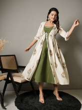 Green Inner with Block Print Cotton Shrug Dress